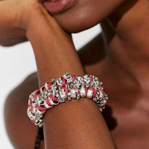 Free People Silver and Red Chain Bracelet NWOT